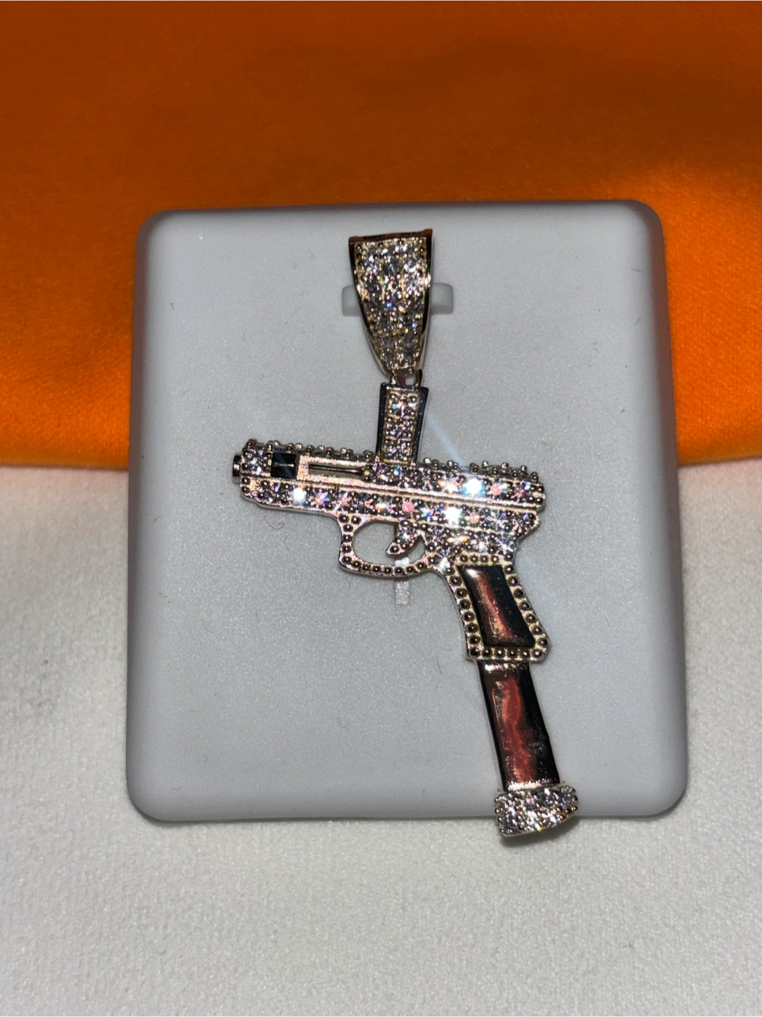 Gun Pendant Gold plated with Moissanite 925 Silver