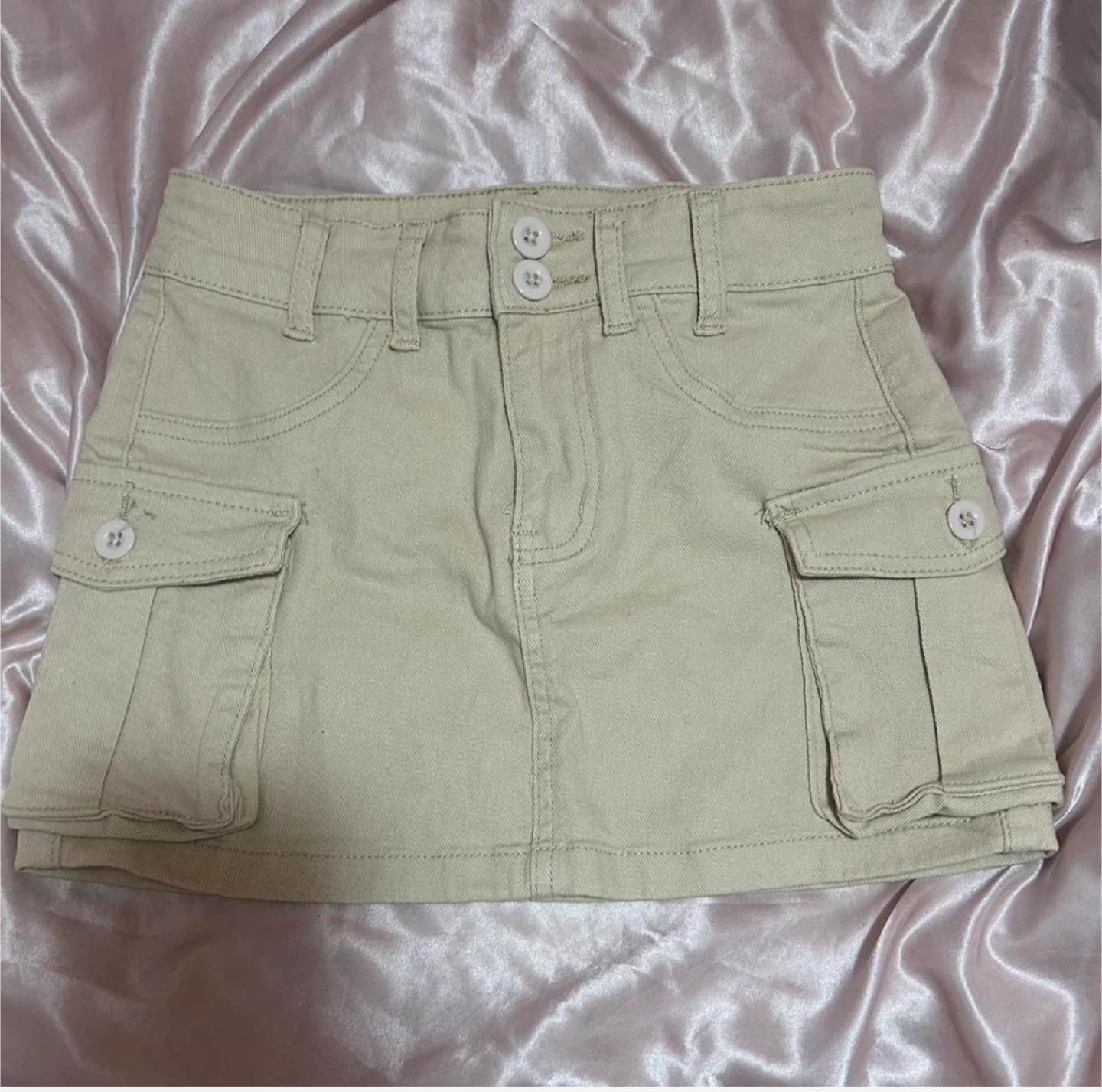 Beige Mini Cargo Skirt