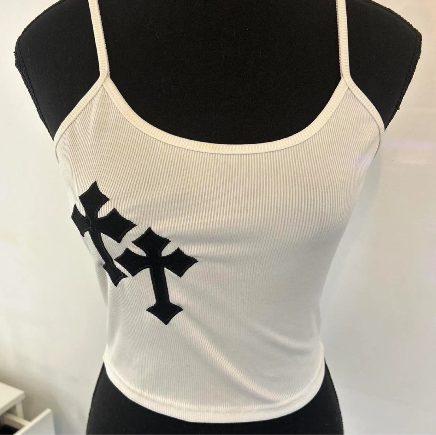 White Tank Top with Black Crosses