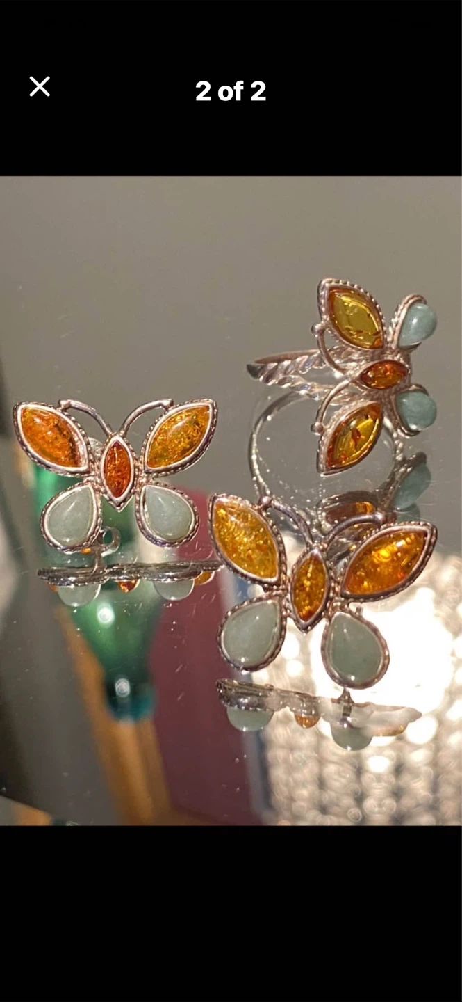 💎Aquamarine & Amber Butterfly Ring & Earring Set - photo 2