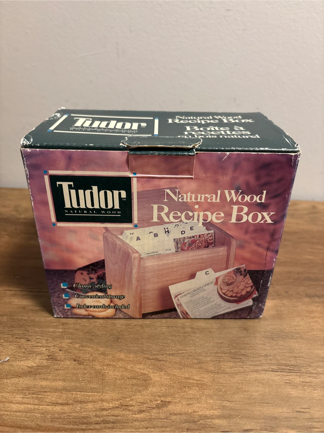 Vintage Tudor Natural Wood Recipe Box