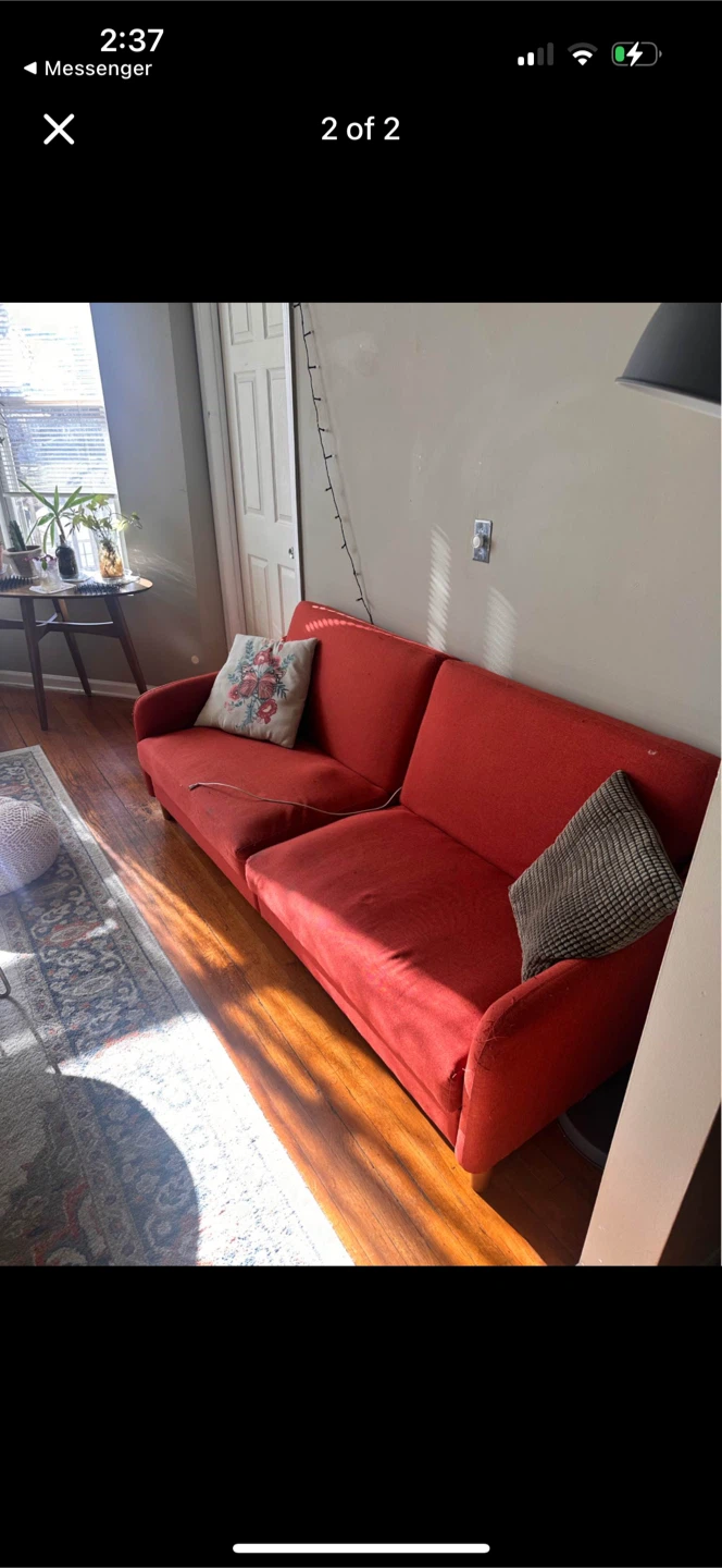 Orange/red futon no throw pillows. Easy garage pick up - photo 2