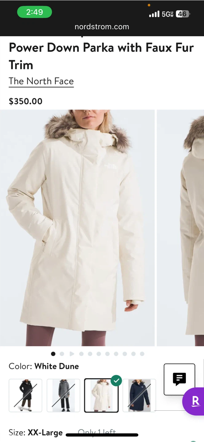 The North Face Power Down Parka - White Dune XXXL