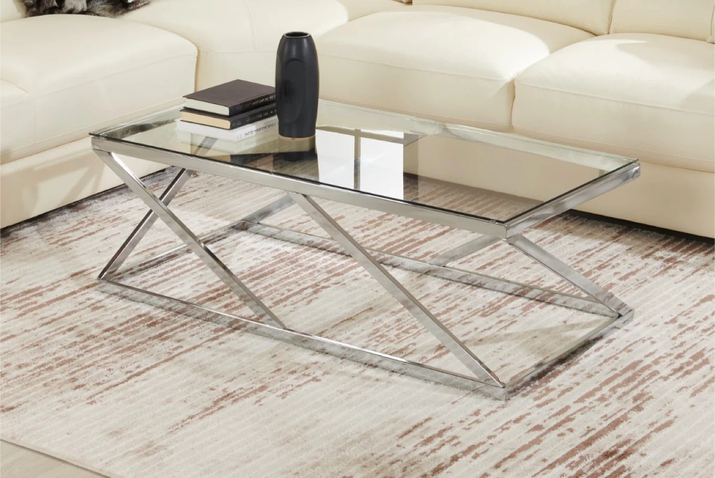 Brick Glass Top Coffee Table with Chrome Frame - photo 4