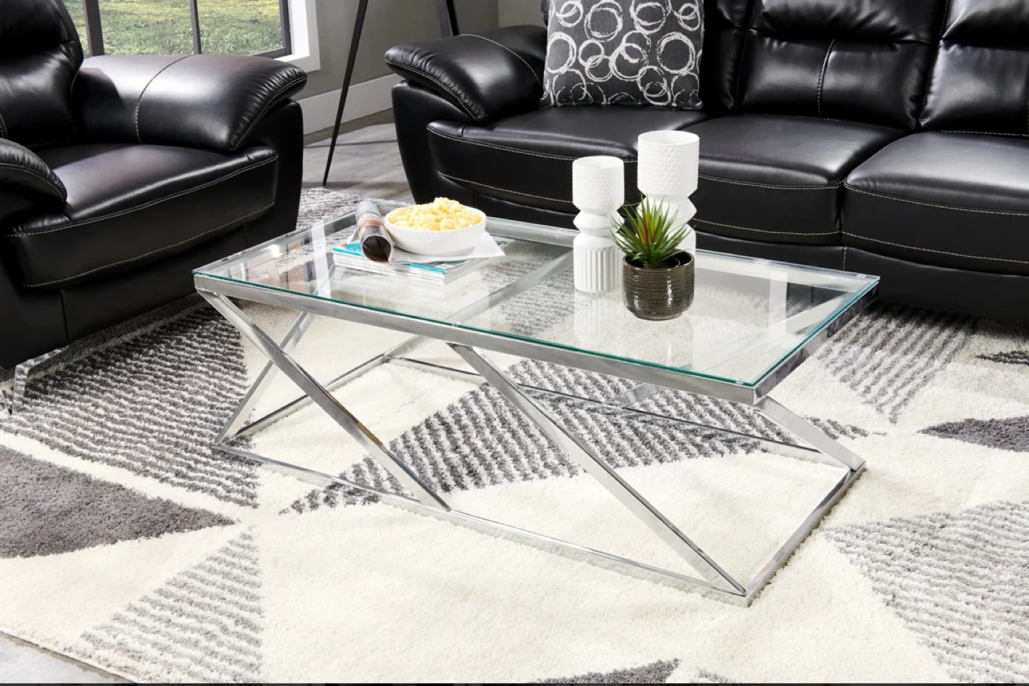 Brick Glass Top Coffee Table with Chrome Frame