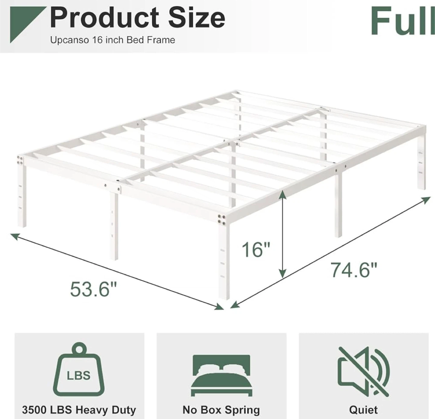 New in Box 16 Inch White Full Size Bed Frame - photo 2