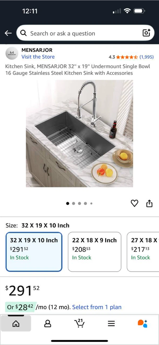 MENSARJOR 32” x 19” Undermount Stainless Steel - photo 2
