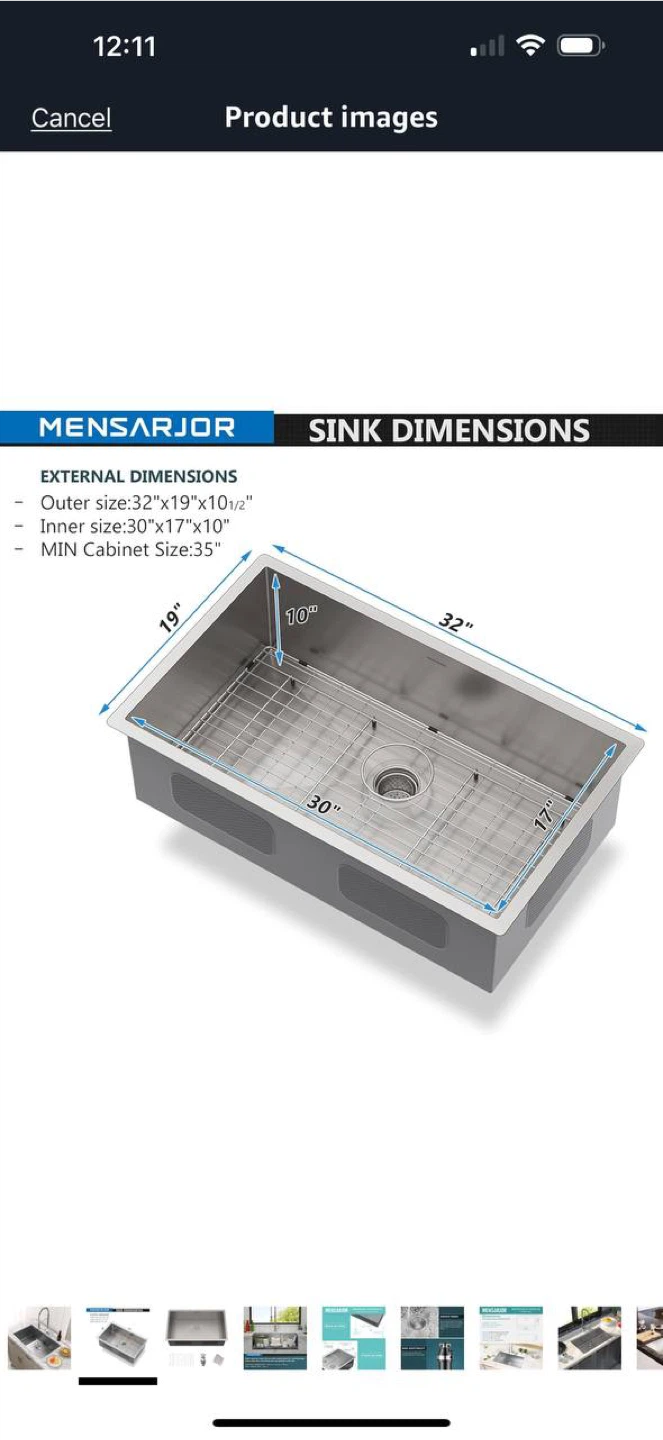 MENSARJOR 32” x 19” Undermount Stainless Steel