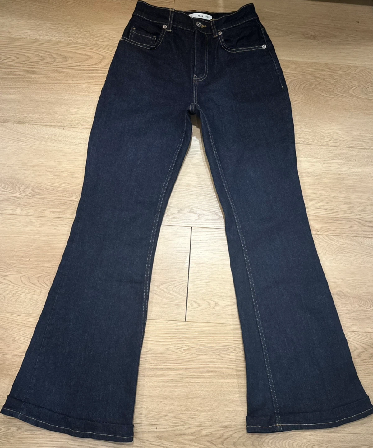 MNG Mango High-Waisted Flare Denim - Dark Indigo - Size 37