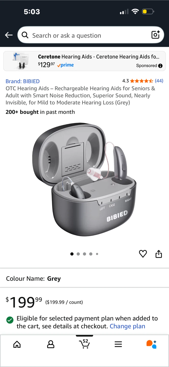 BIBIED OTC Rechargeable Hearing Aids - Grey