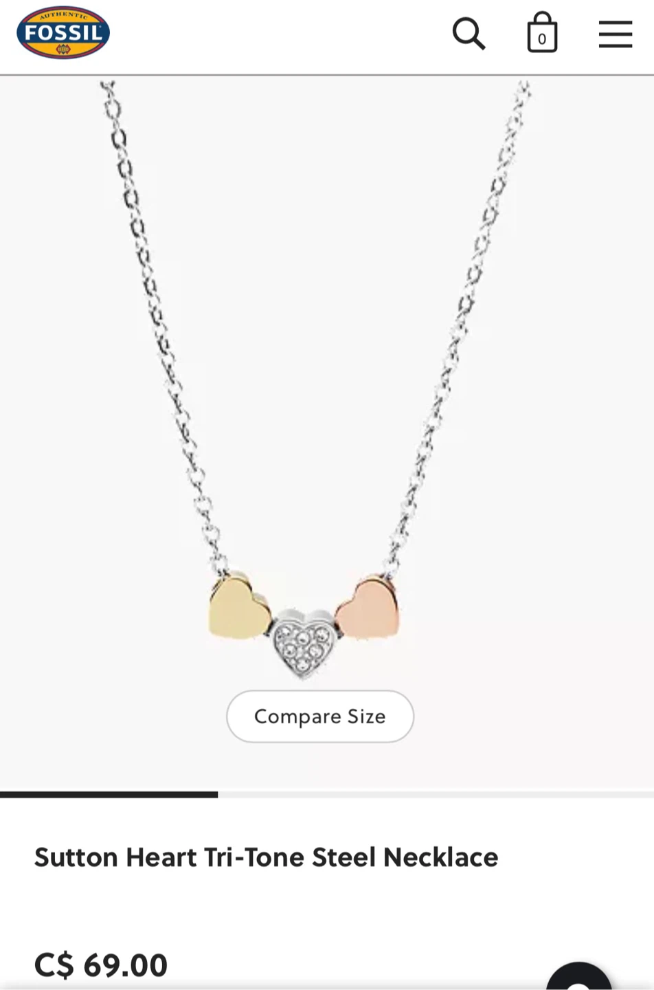 Fossil Sutton Heart Tri-Tone Necklace