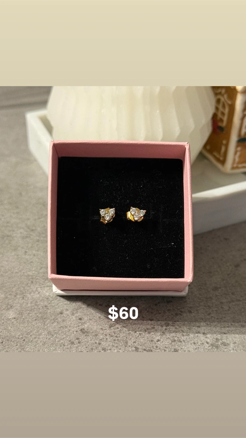 Pandora Triple Stone Heart Stud Earrings