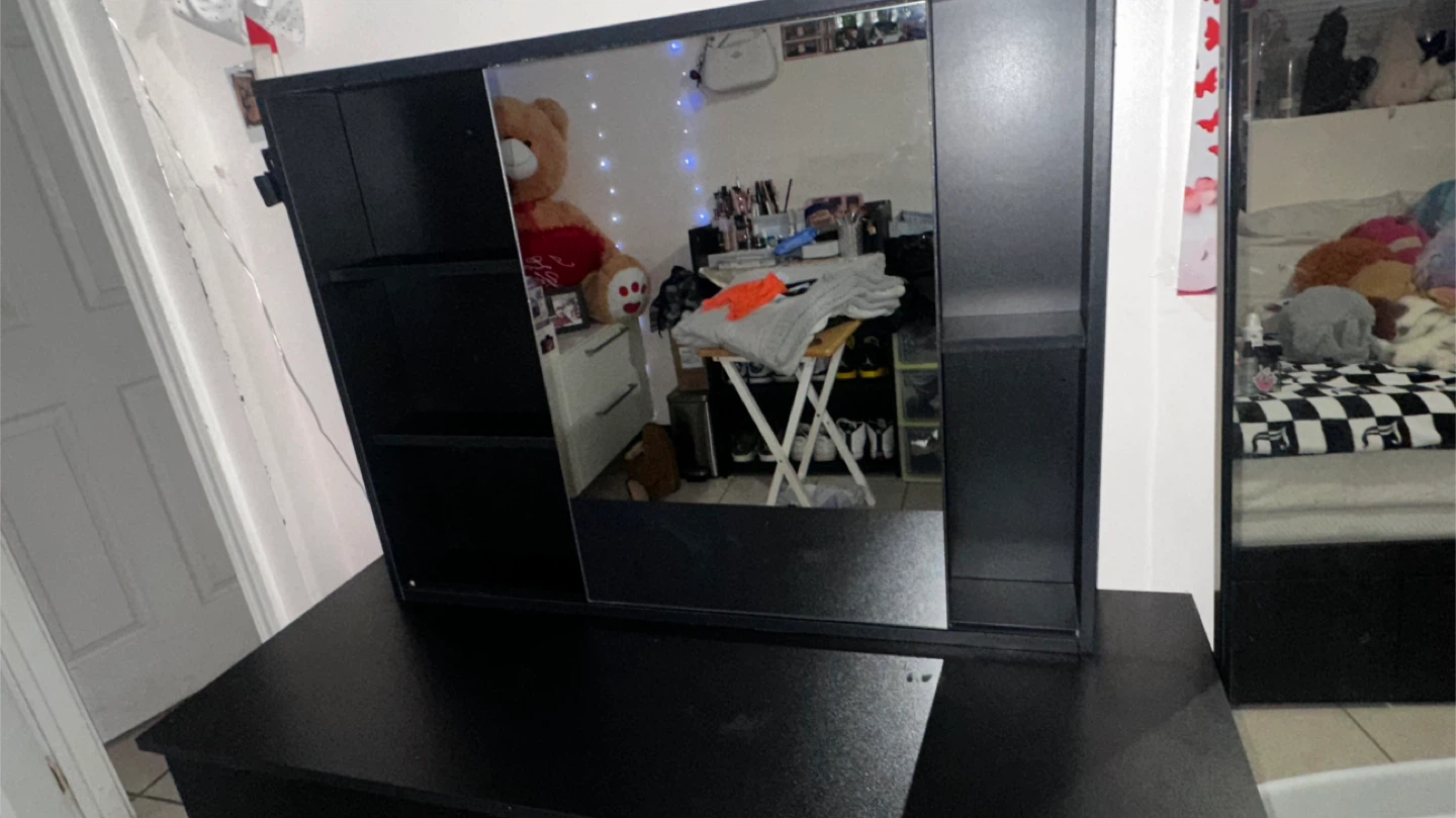 Black Vanity Table with Mirror & Shelves - photo 4