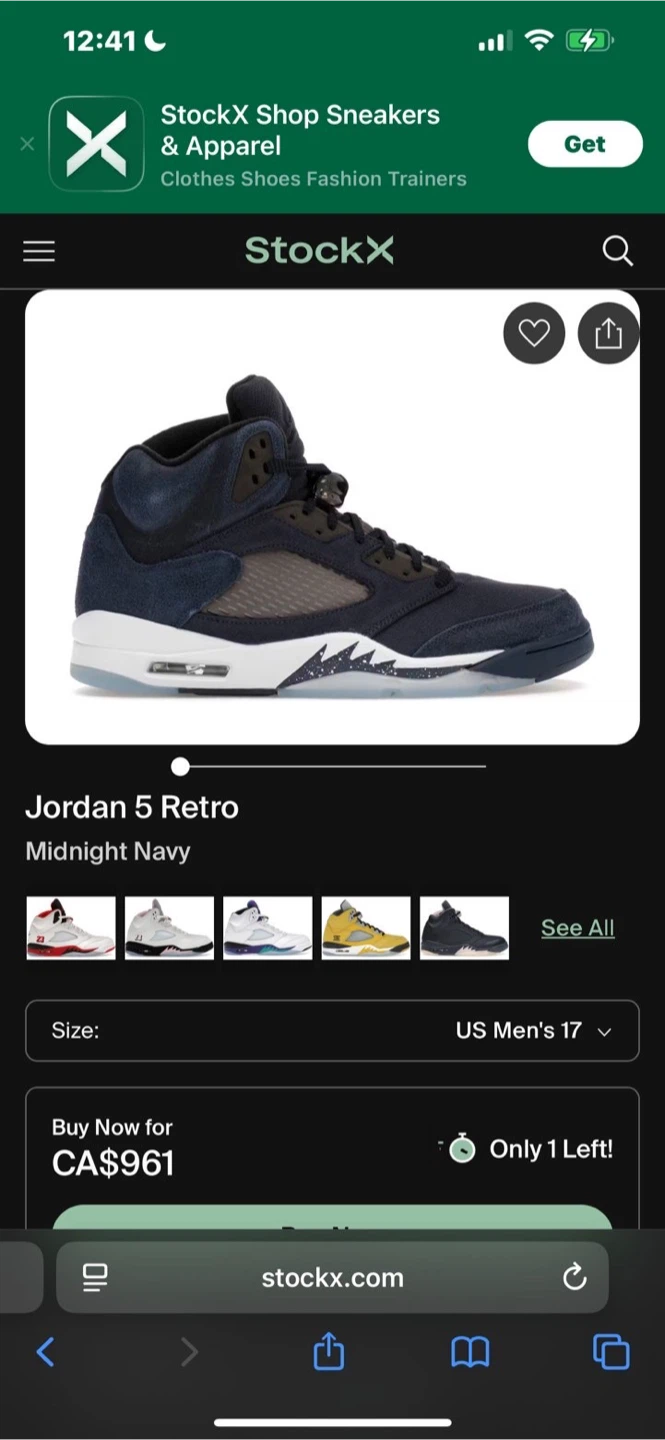 Jordan 5 Retro Midnight Navy US 10.5 - photo 2