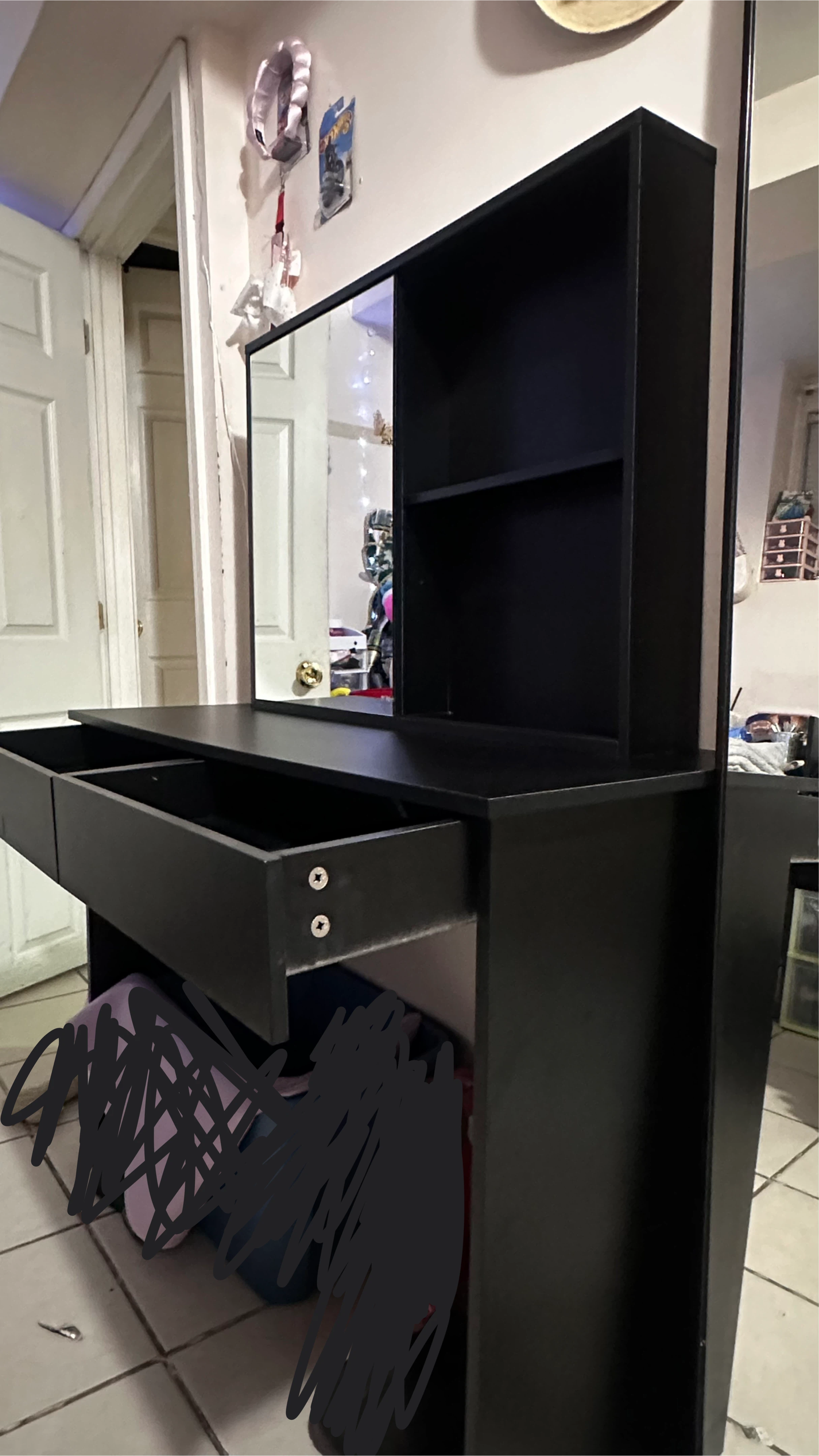 Black Vanity Table with Mirror & Shelves - photo 5