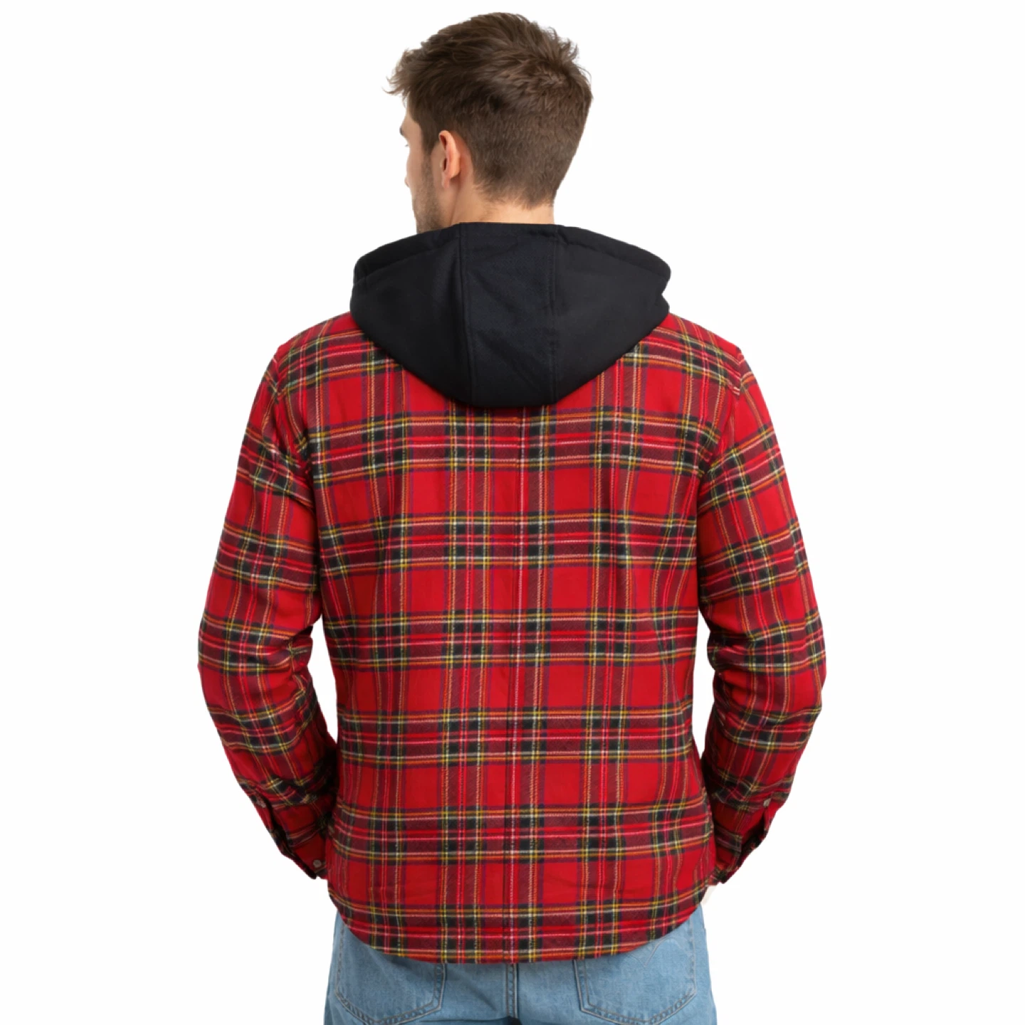 Levi’s Red Plaid Zip Up Hooded Shirt Jacket Men’s L Like New - photo 2
