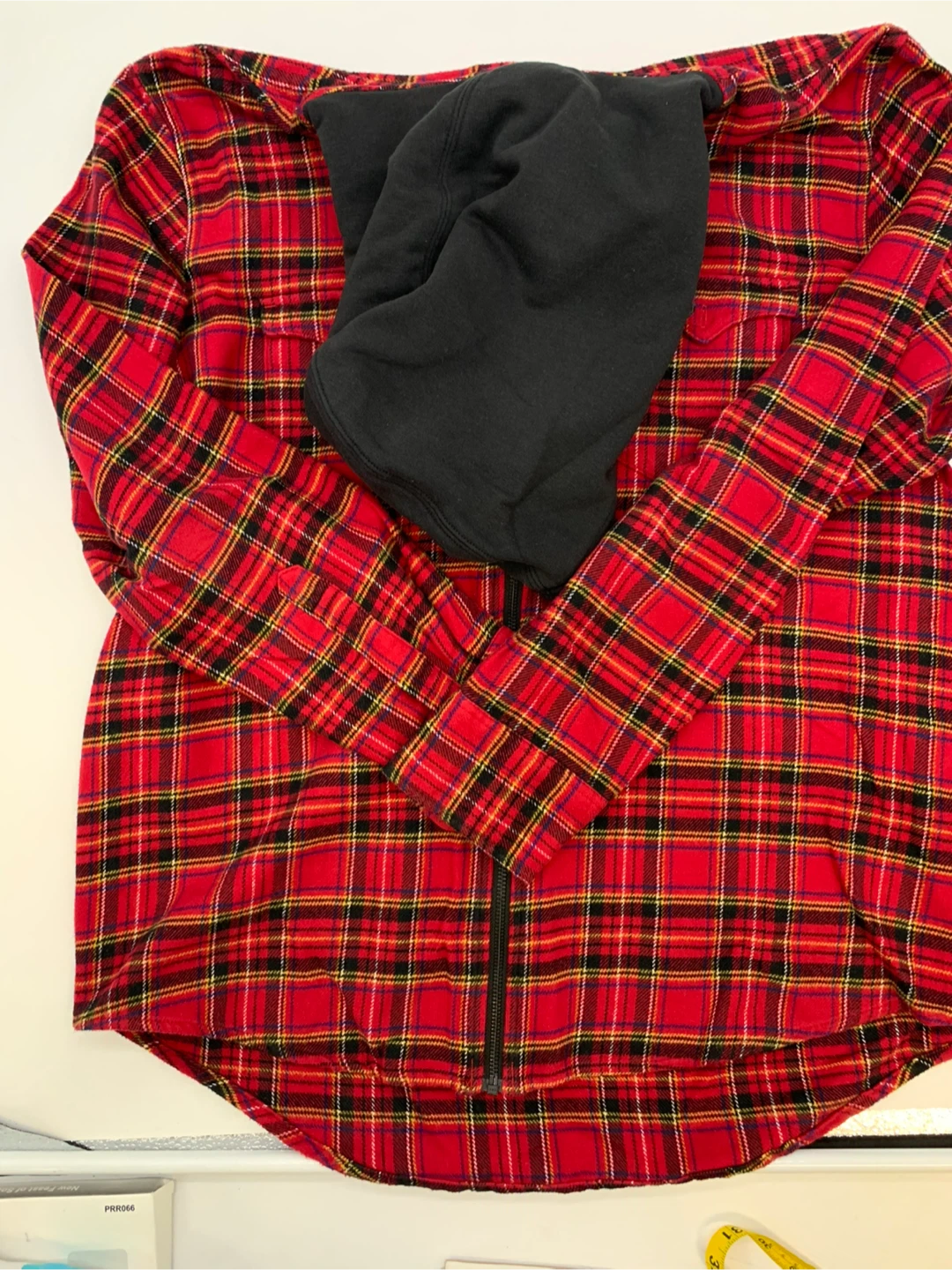 Levi’s Red Plaid Zip Up Hooded Shirt Jacket Men’s L Like New - photo 5