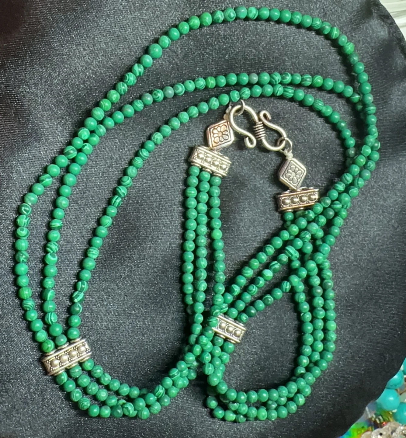 3 Strands Malachite Beaded Necklace