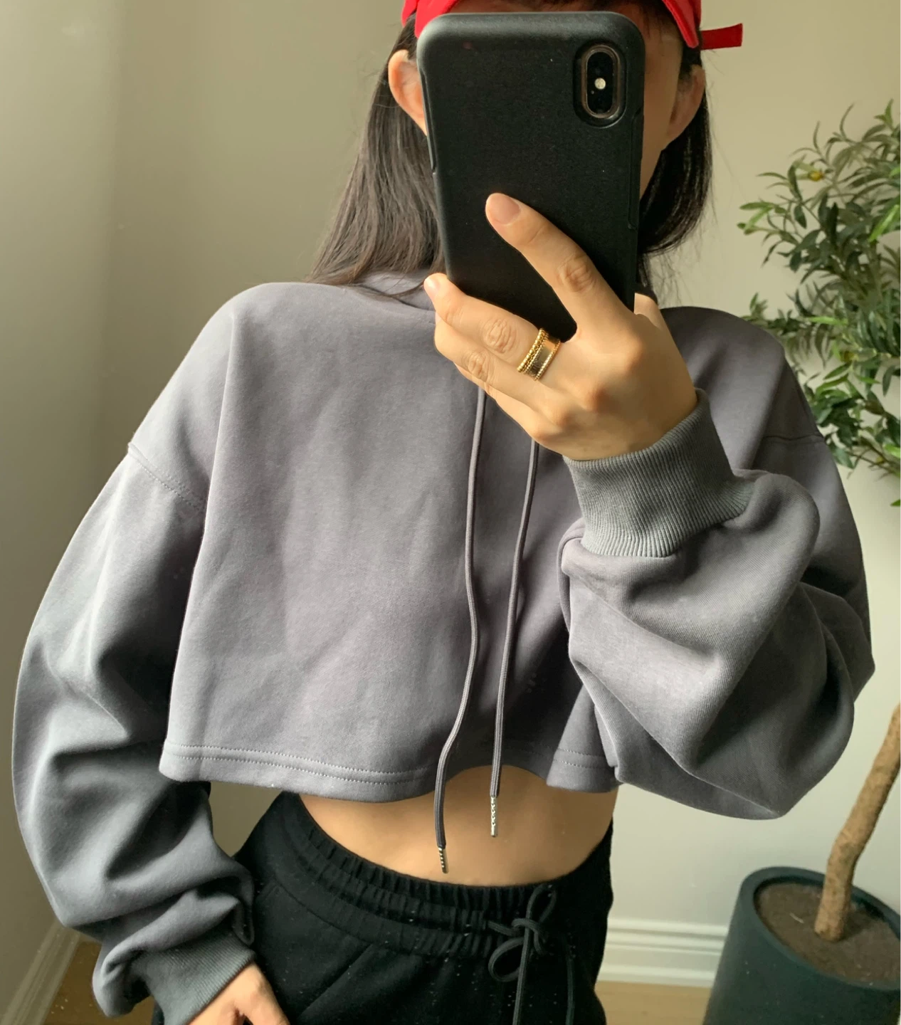 Grey Cropped Hoodie Size M | American Style