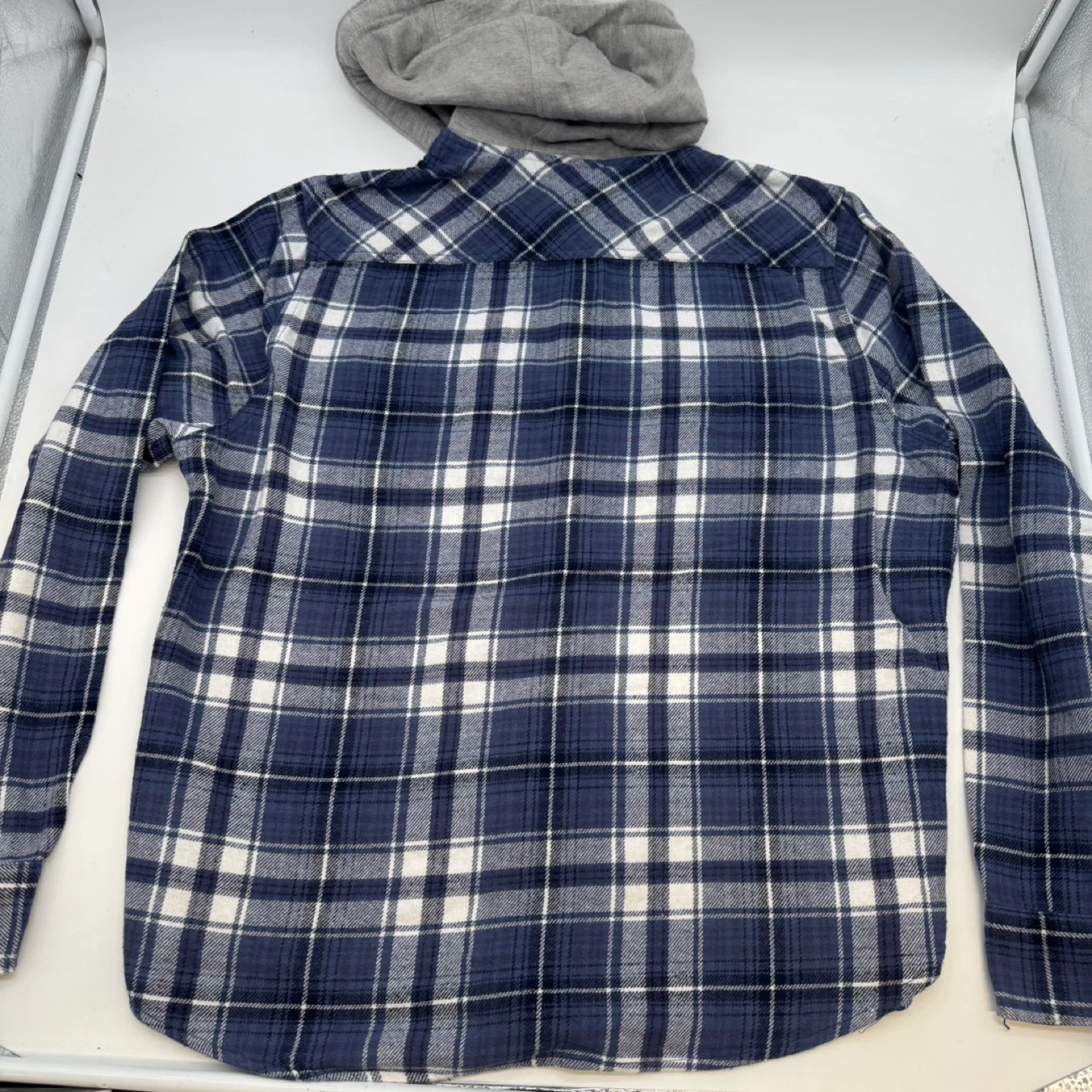 NW North Western Plaid Hooded Flannel Shirt Men’s Large Like new - photo 5
