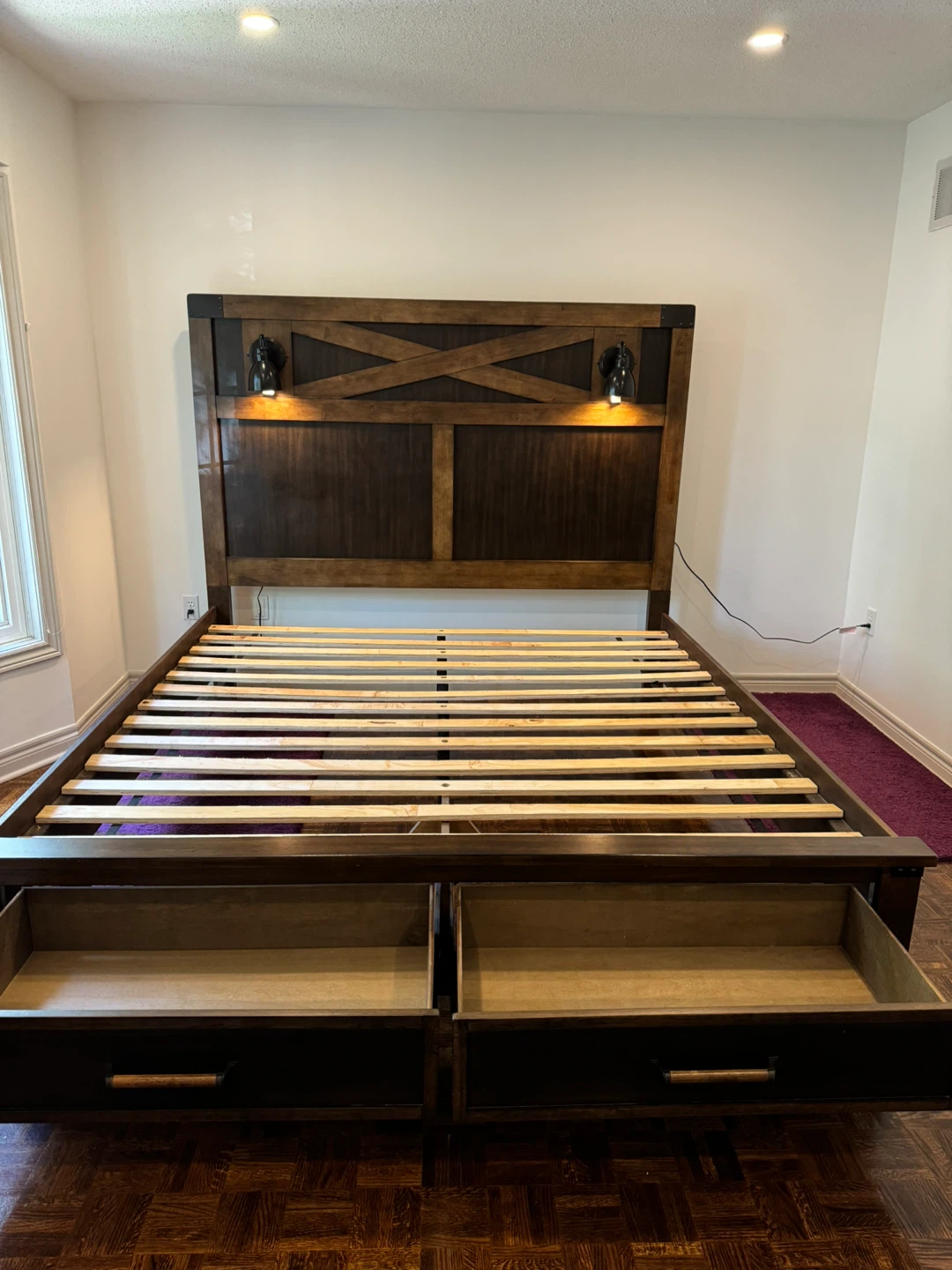 Rustic Dark Brown Wood, King Bed Frame with Storage and Lights - photo 2