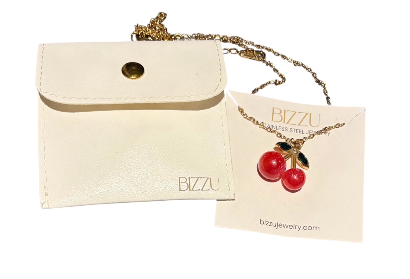Bizzu Stainless Steel Cherry Pendant Necklace with Gold Chain - photo 2