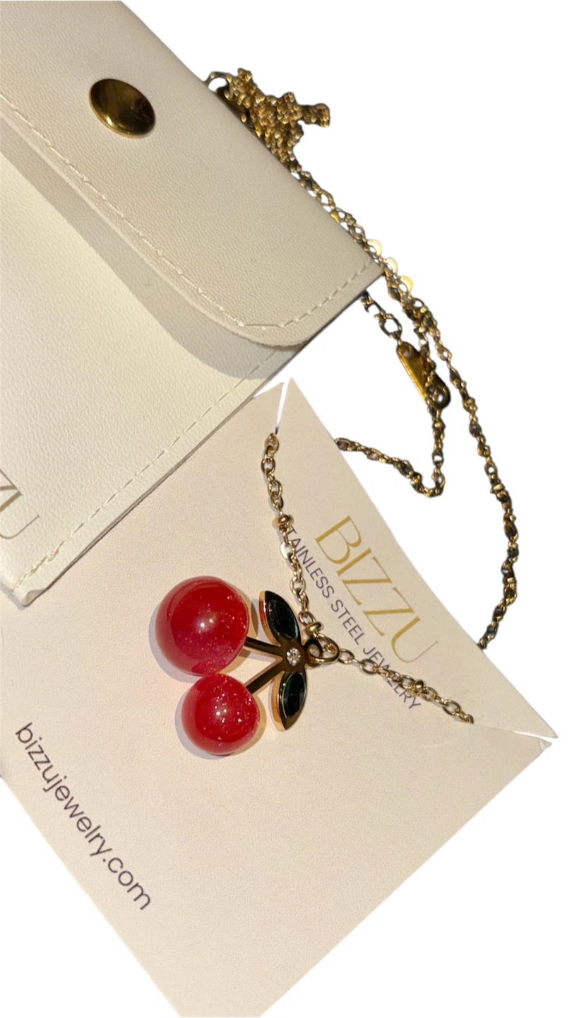 Bizzu Stainless Steel Cherry Pendant Necklace with Gold Chain - photo 5