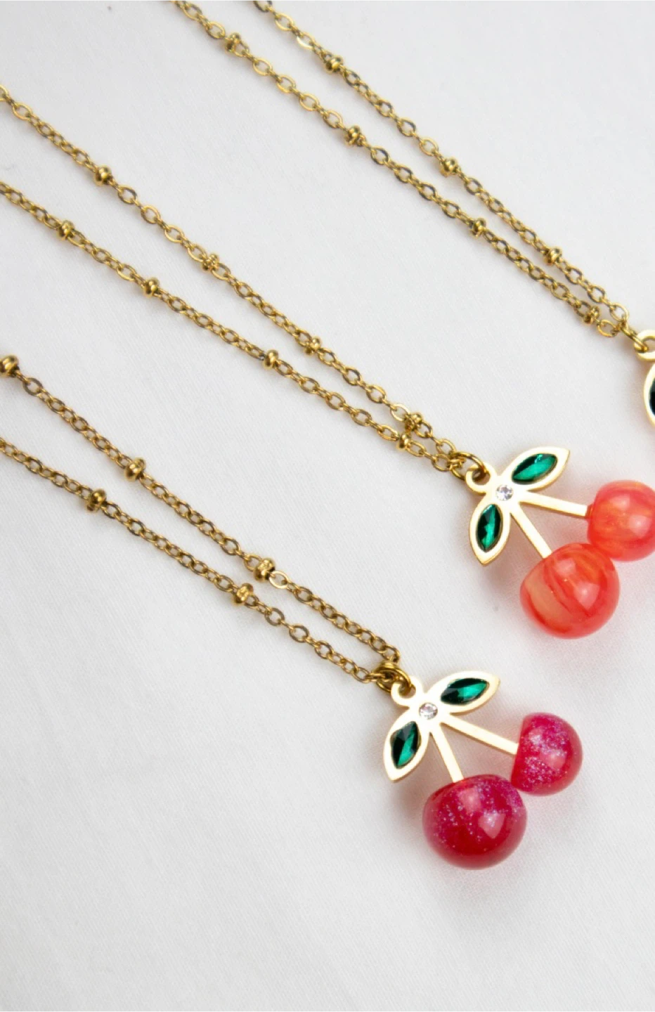 Bizzu Stainless Steel Cherry Pendant Necklace with Gold Chain