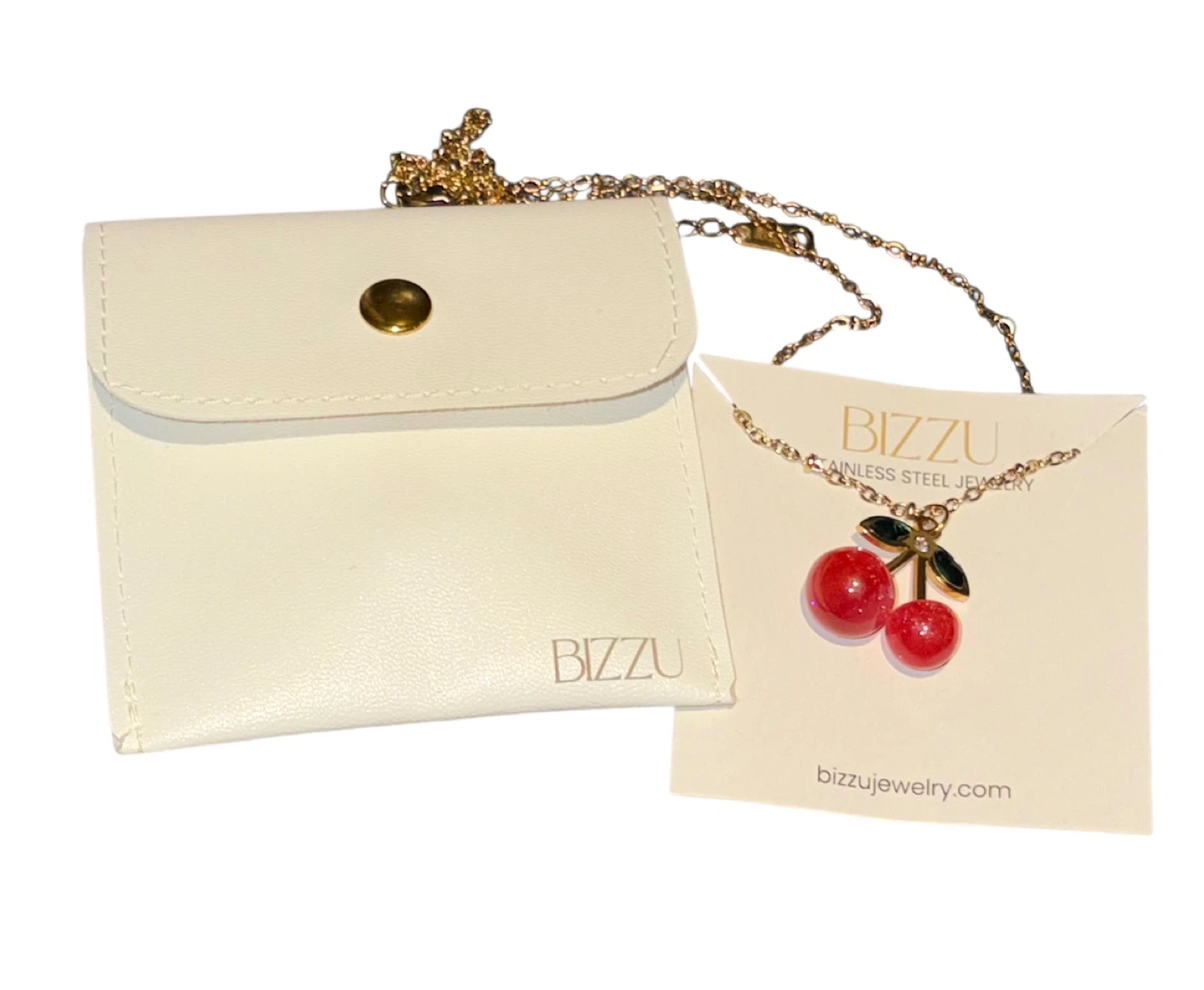 Bizzu Stainless Steel Cherry Pendant Necklace with Gold Chain - photo 4