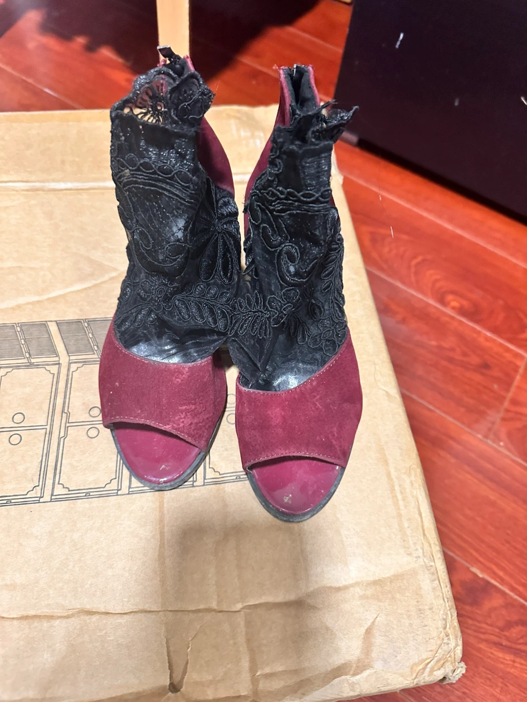 Burgundy & Black Lace Heels