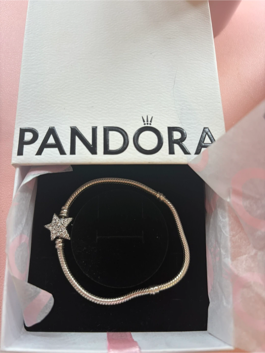 Pandora Silver Bracelet with Star Charm and box