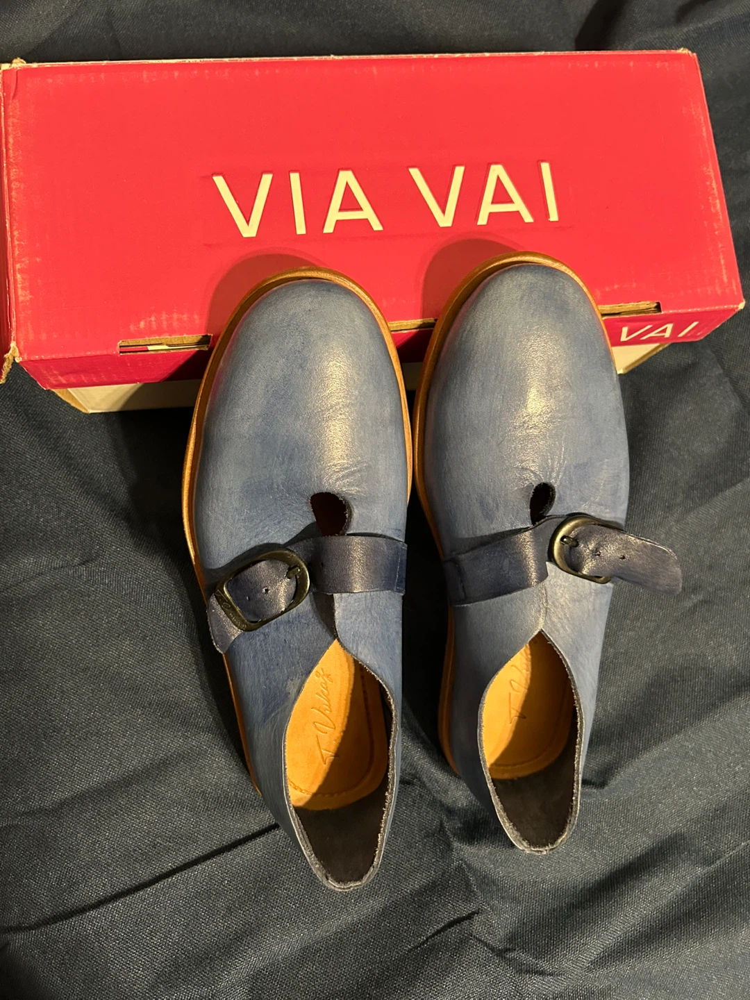 Via Vai Blue Leather Mary Janes