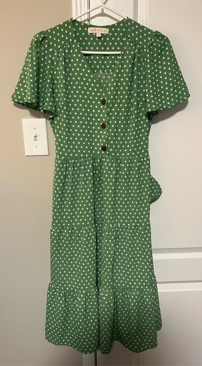 Monteau Los Angeles Green Polka Dot Dress - Size M