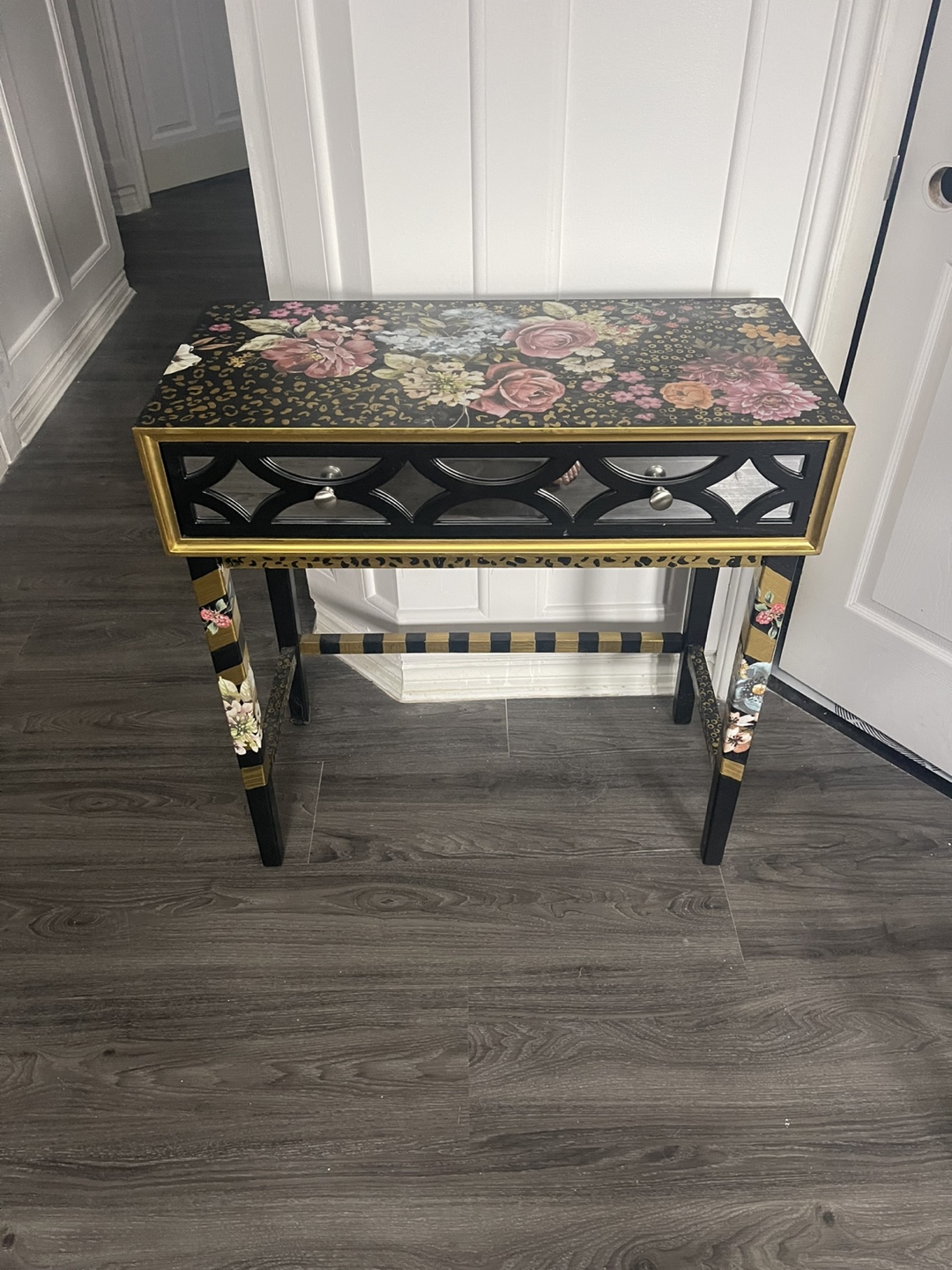 Floral Accent Table with Drawers