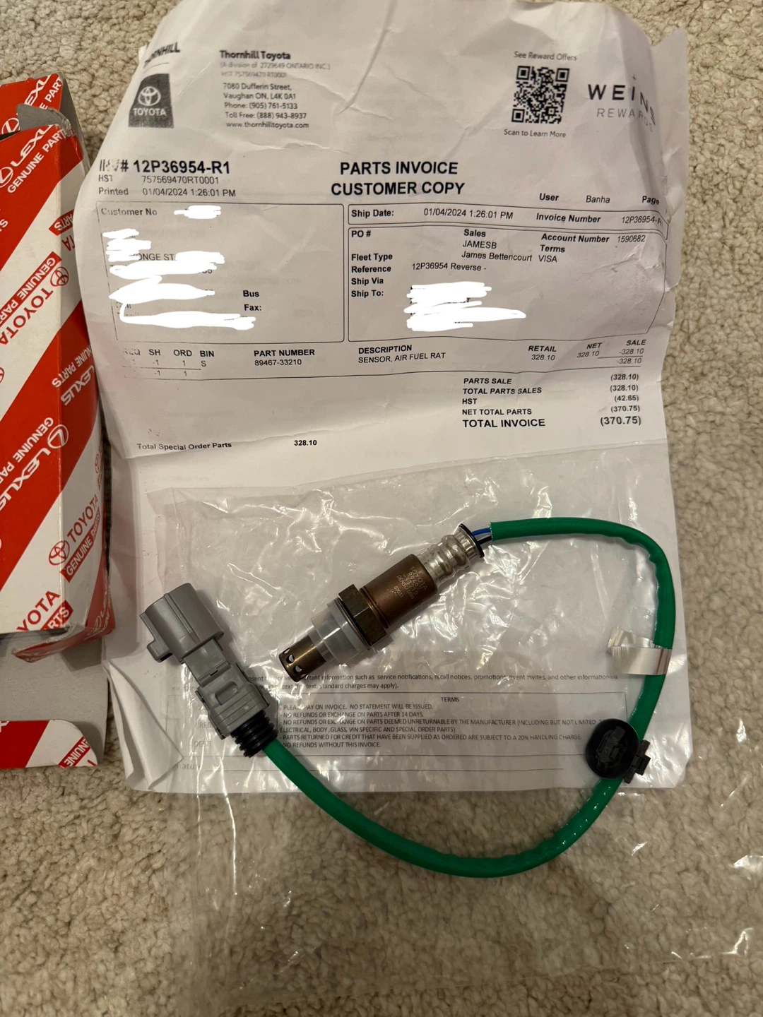 Toyota OEM Oxygen Sensor 89467-33210