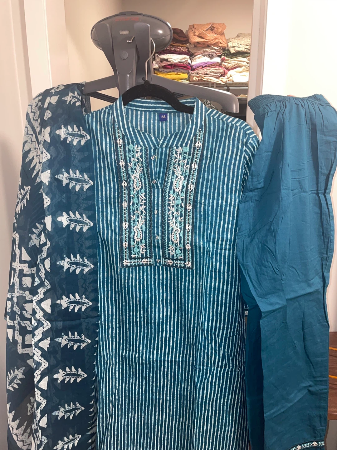 Women's Teal Striped Kurta Set - Size 38 - photo 2