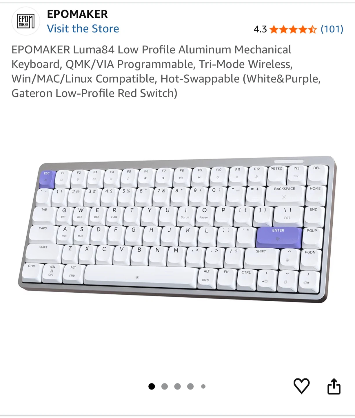 EPOMAKER Luma84 QMK/VIA Mechanical Keyboard - White & Purple - photo 3