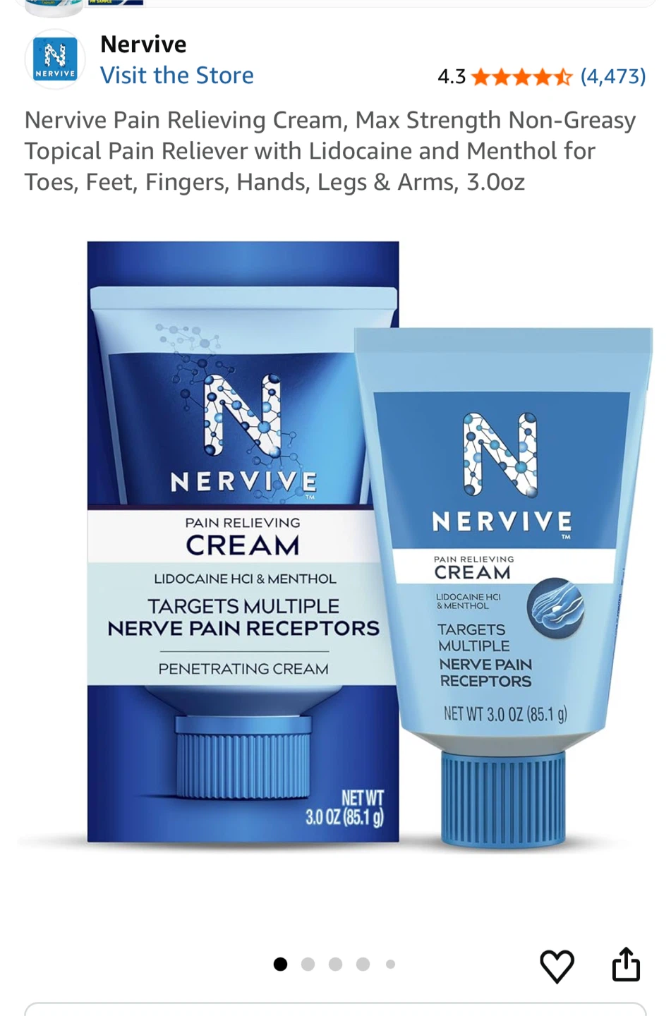 Nervive Pain Relieving Cream 3.0oz