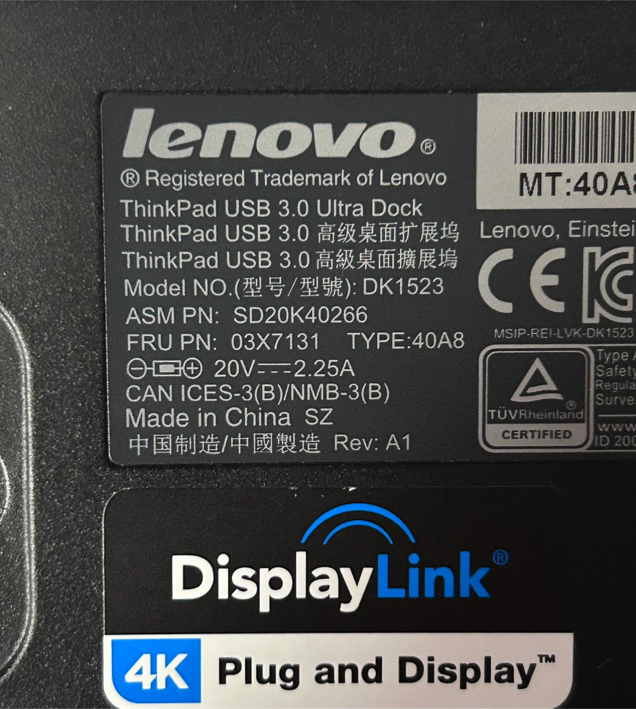 Lenovo ThinkPad USB 3.0 Ultra Dock DK1523 - photo 2