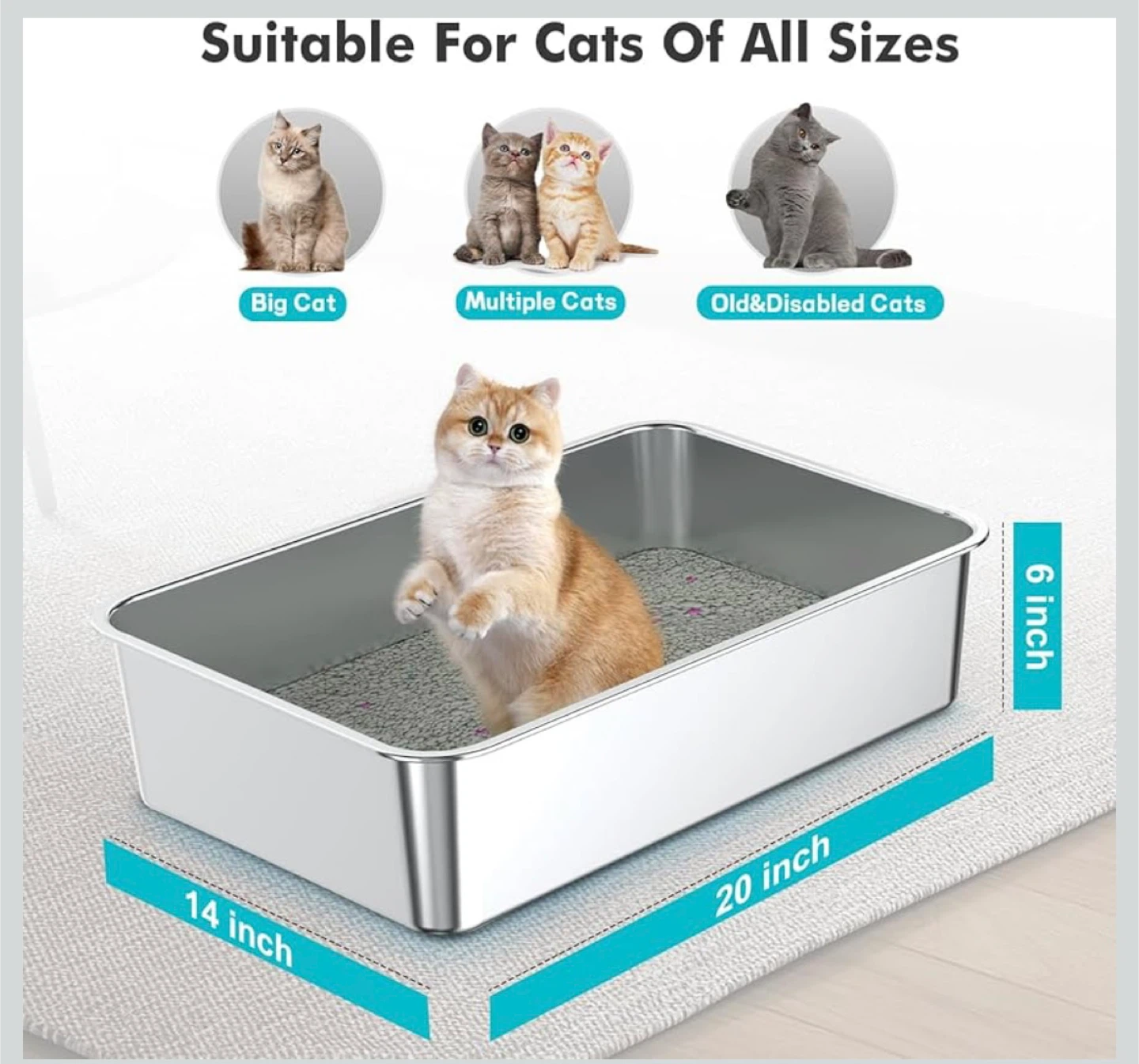 Stainless Steel Cat Litter Box (20x14x6)