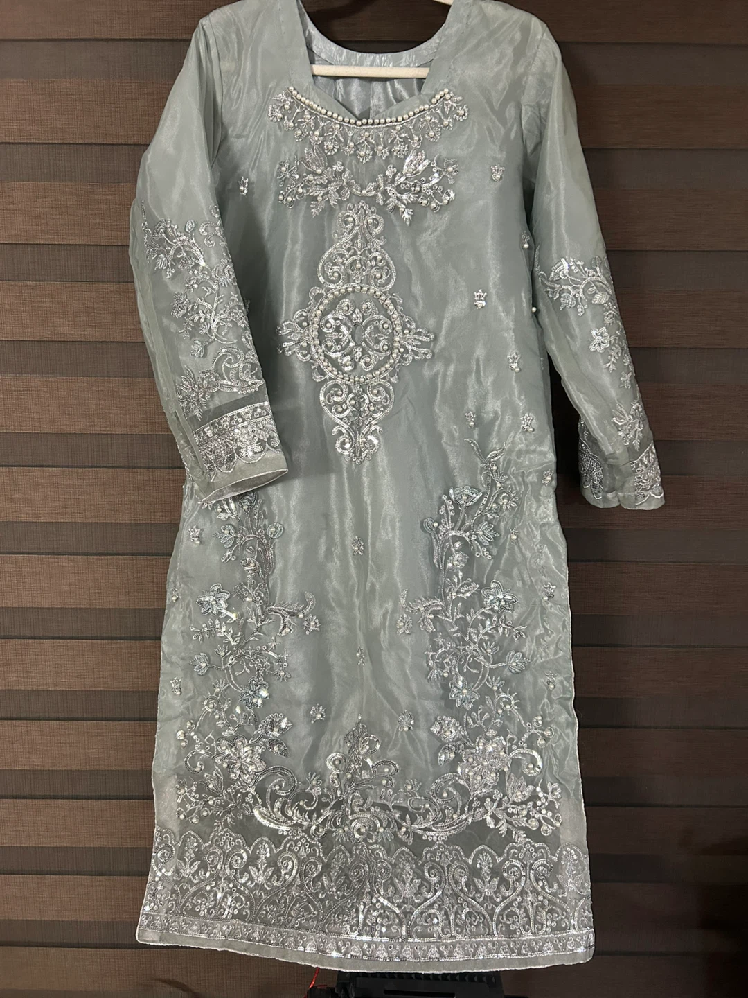 New Grey & Pink Embroidered Shalwar Kameez