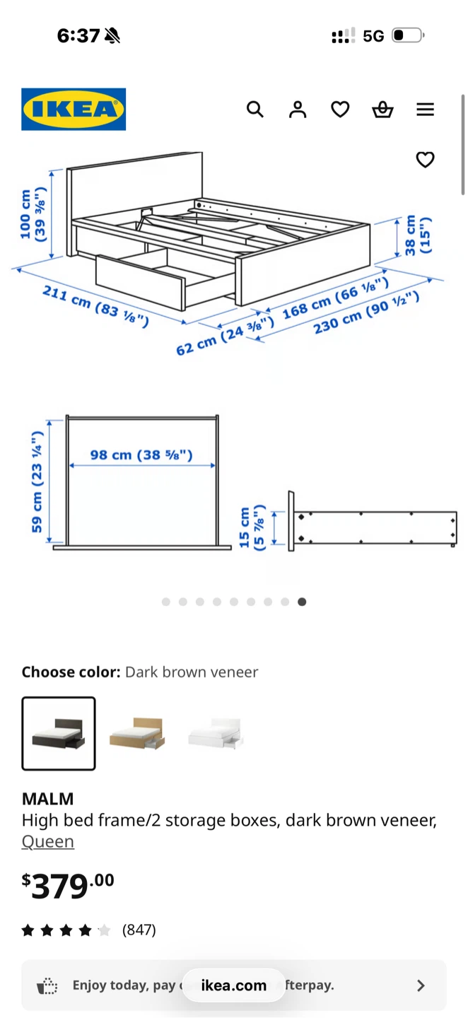 IKEA Malm Queen Bed Frame with Storage - Dark Brown