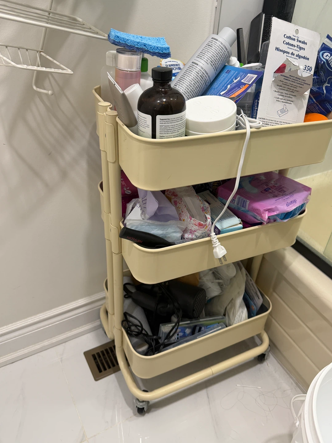 Rolling Cart with Cotton Swabs & Beauty Items