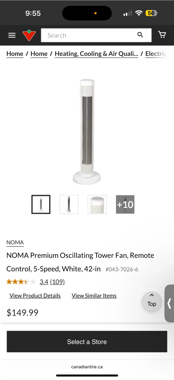 NOMA Premium Oscillating Tower Fan - White - photo 4