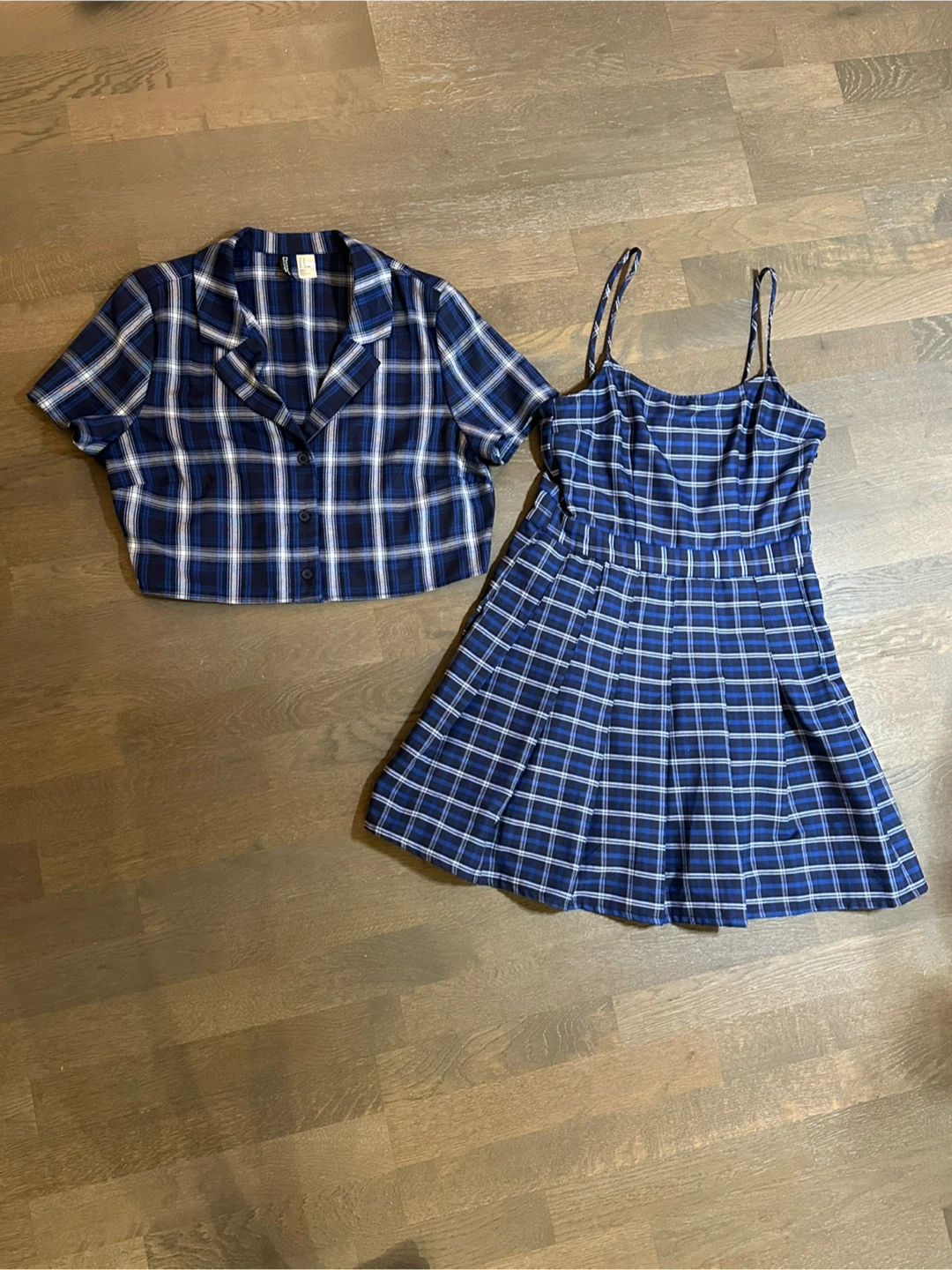 H&M Blue Plaid Tartan Dress & Shirt Set