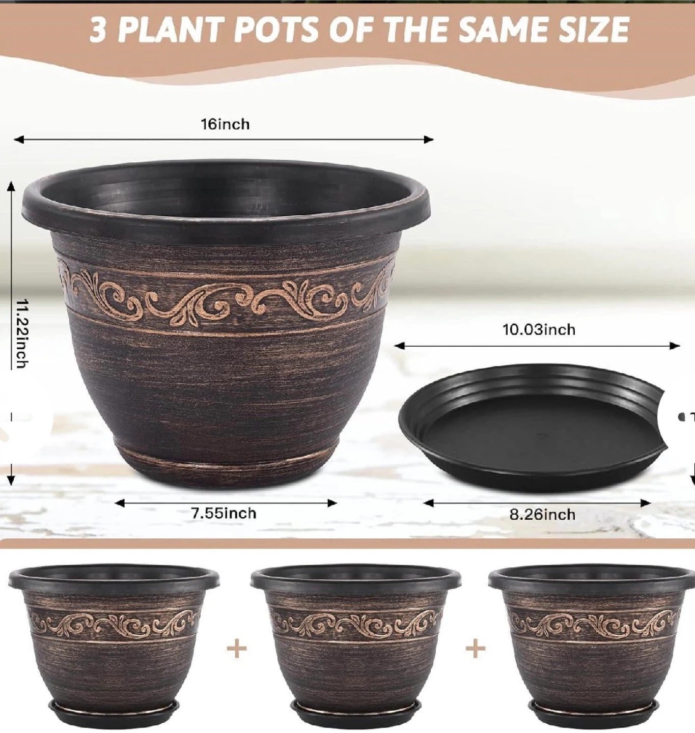 16 inch Plant Pots - 3 Pack - photo 2