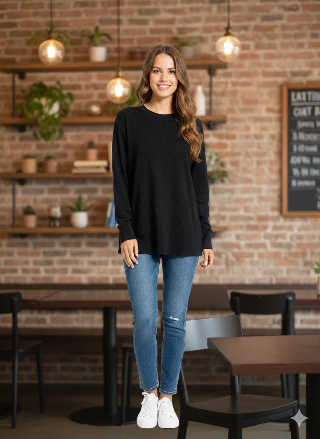 Black Waffle Long Sleeve Shirt