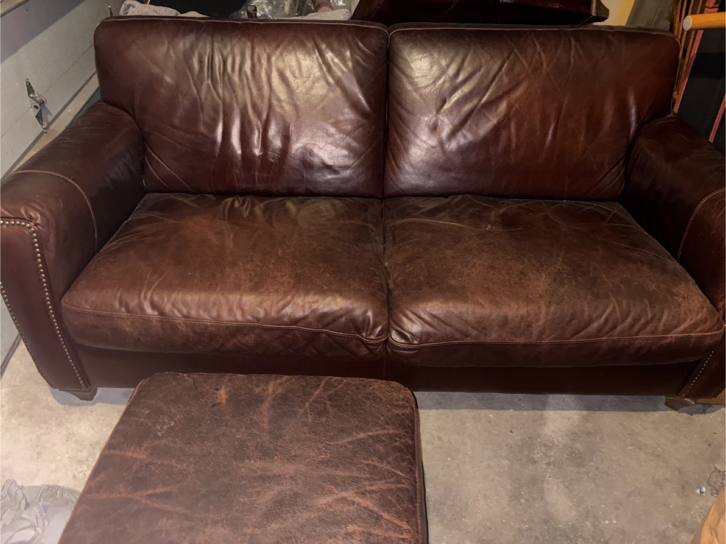 Natuzzi Italian leather couch , chair, ottoman. garage pickup
