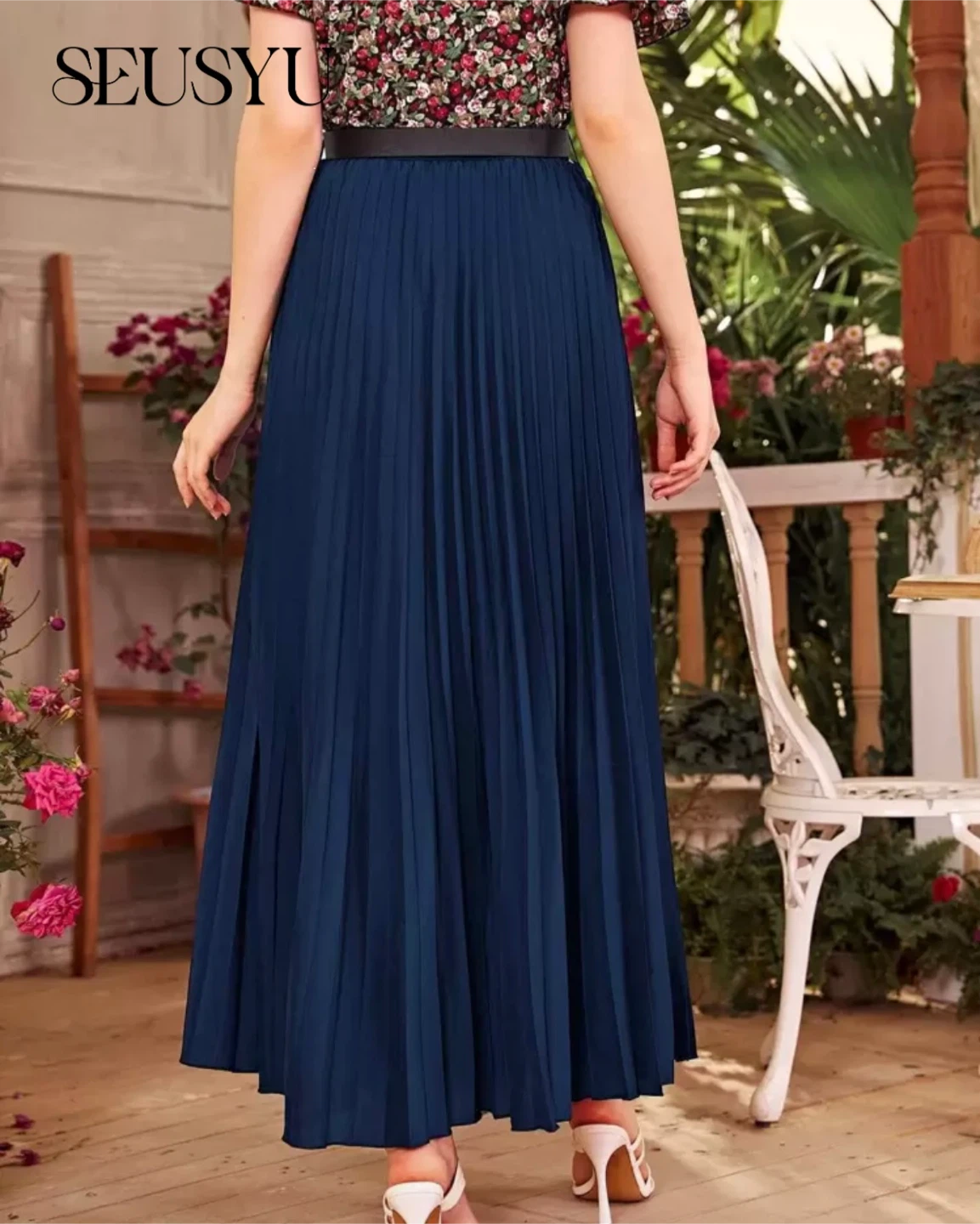 SEUSYU Pleated Maxi Skirt - Navy Blue - photo 3