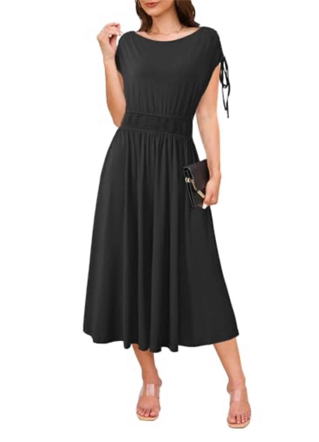 NEW! Newshows Short Sleeve Midi Smocked Drawstring Dress - photo 2